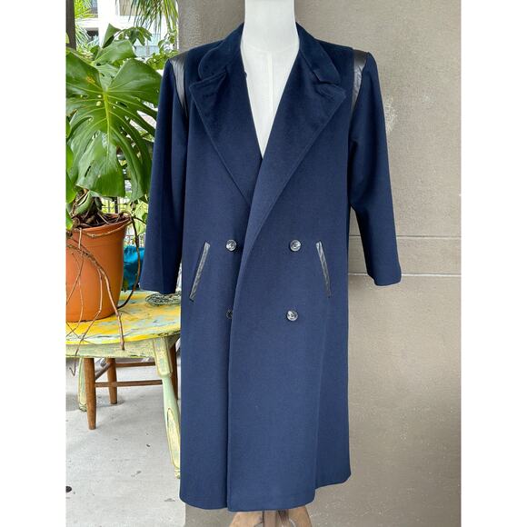 Vintage Jacobson’s Made in USA 100% Wool Navy Blue Double Breasted Tweed Coat 44 - Picture 4 of 9